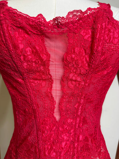 Christian Dior Red Sheer Lace Corset & Panty Set 1980s