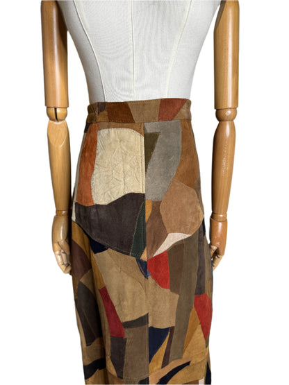 Patchwork Leather Suede Maxi Skirt 1970s
