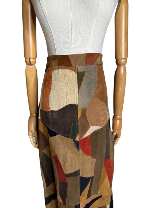 Patchwork Leather Suede Maxi Skirt 1970s