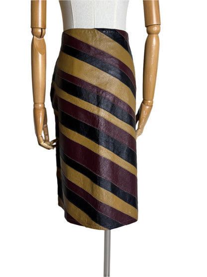 Santa Fe Brown Striped Leather Pencil Skirt 1990’s