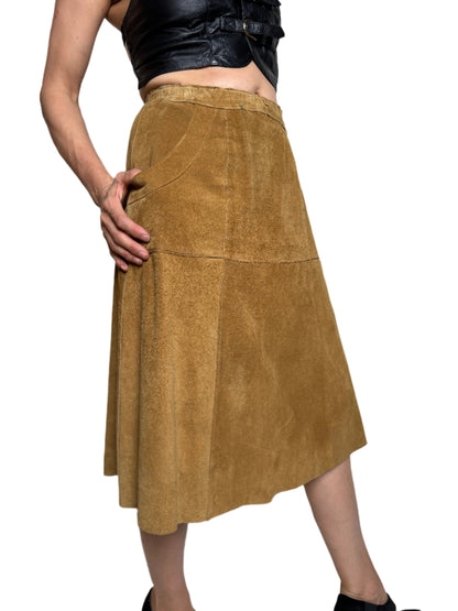 Brown Suede Paneled Midi Skirt 1970s