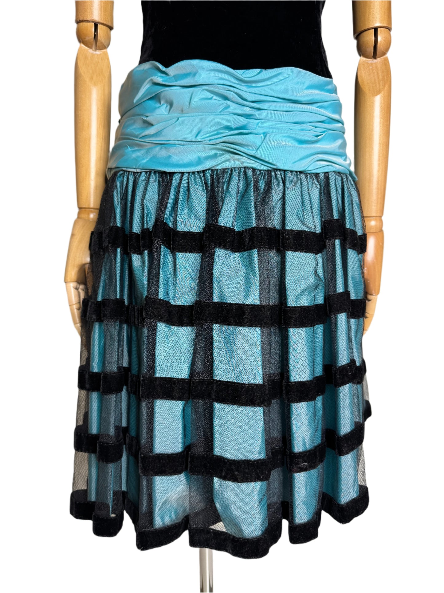 Victor Costa, Black & Blue Dropwaist Dress 1980s