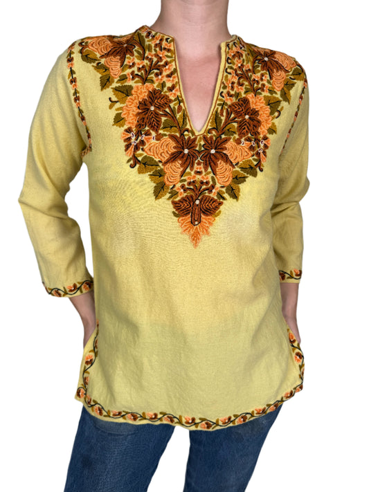 Mexican Yellow Tunic Top w/ Chainstitch 1960s