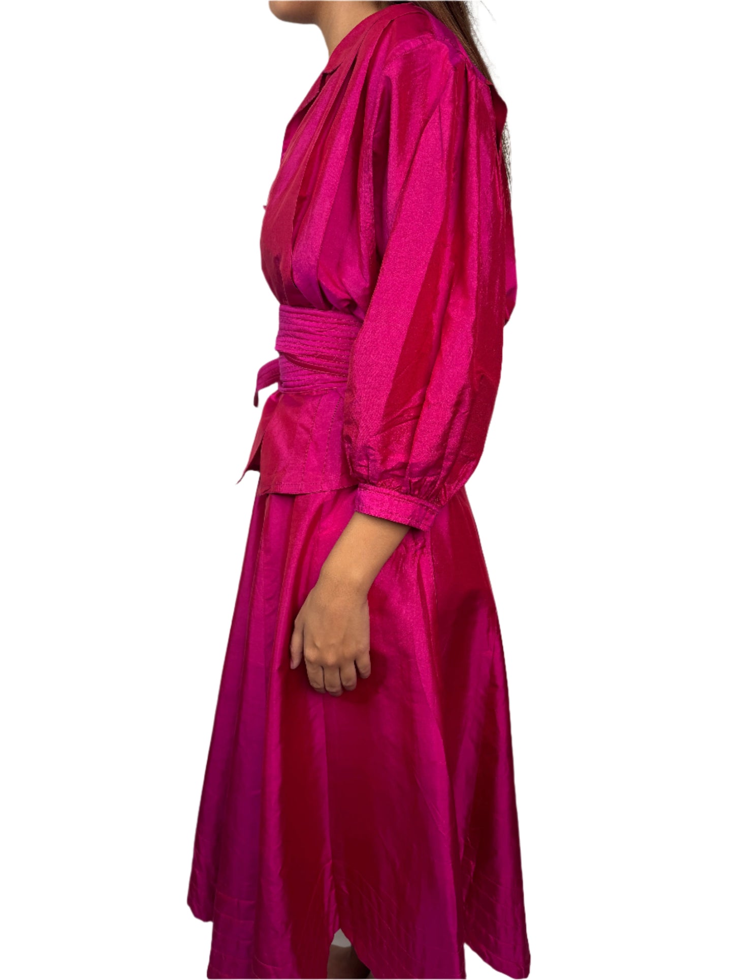 Lorenzo, Silk Fuchsia Two Piece Skirt Set 1980s