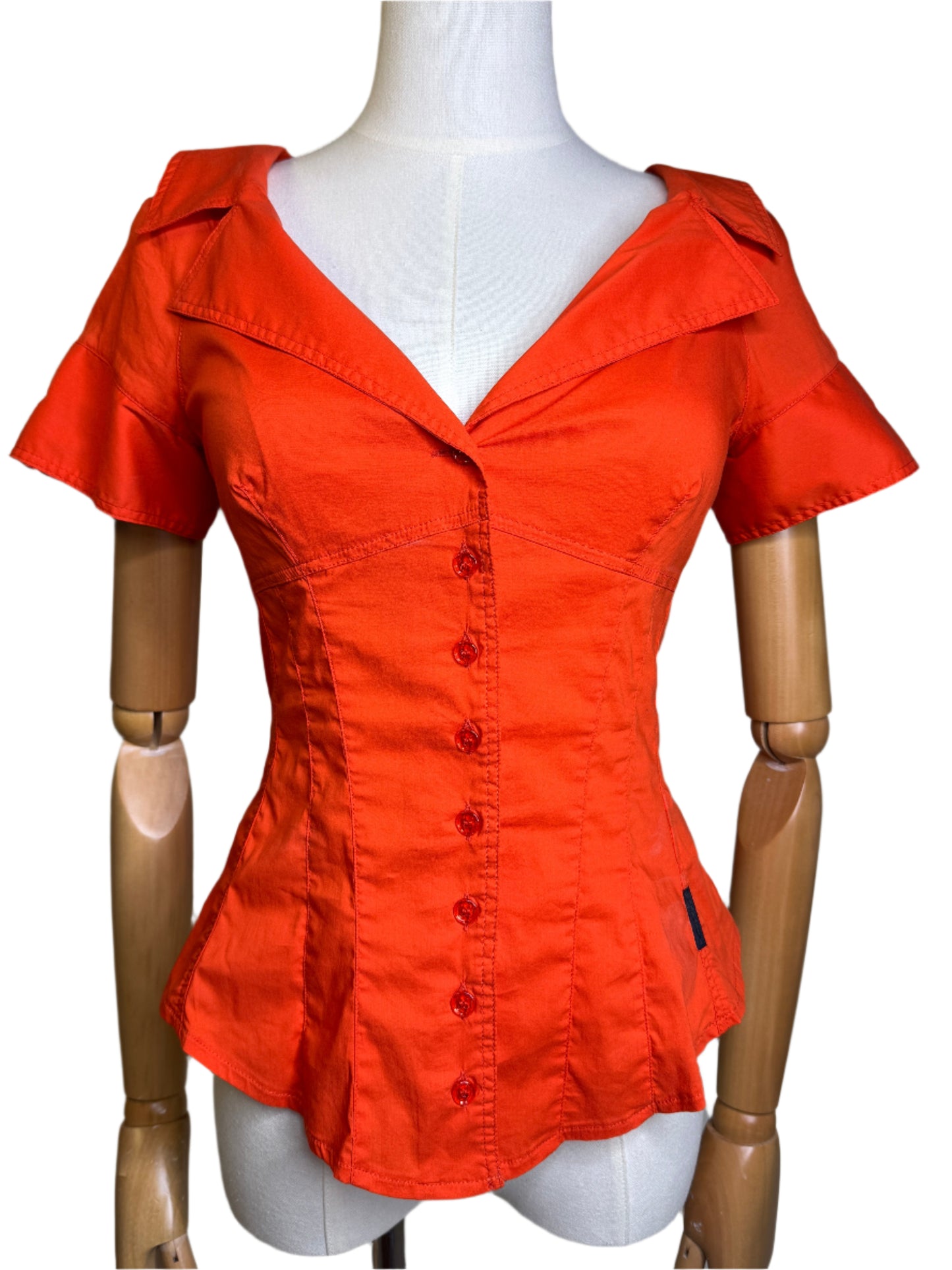 Armani Jeans, Orange Cotton Paneled Top 2001
