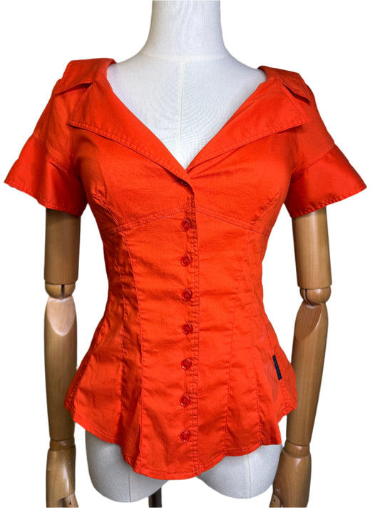Armani Jeans, Orange Cotton Paneled Top 2001