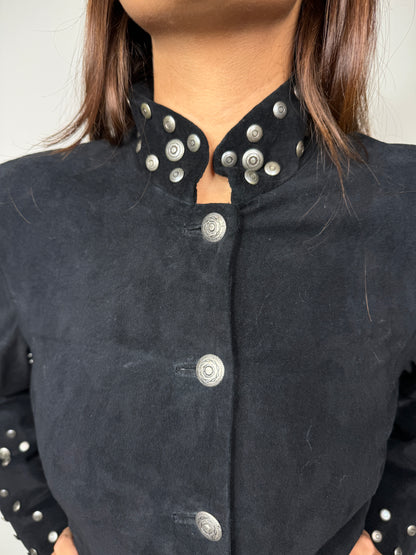 Black Suede Studded Duster Jacket 1980s