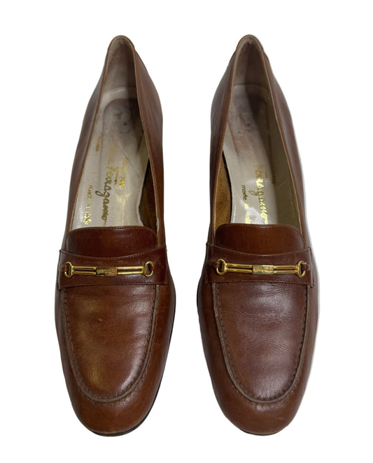 Ferragamo Brown Leather Heels 70s
