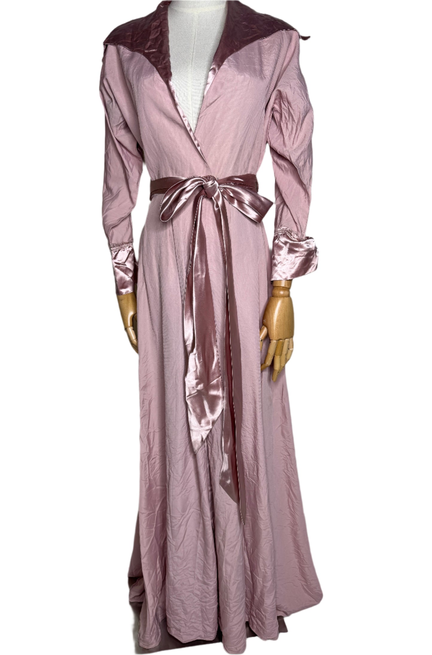 Montaldo's, Pink Evening Wrap Dress w/ Satin Bow & Collar 1940s