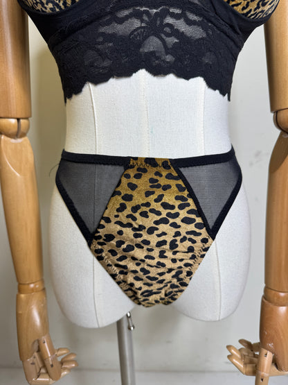 Leopard Bra Top with Black Sheer & Lace & Panty 1980s