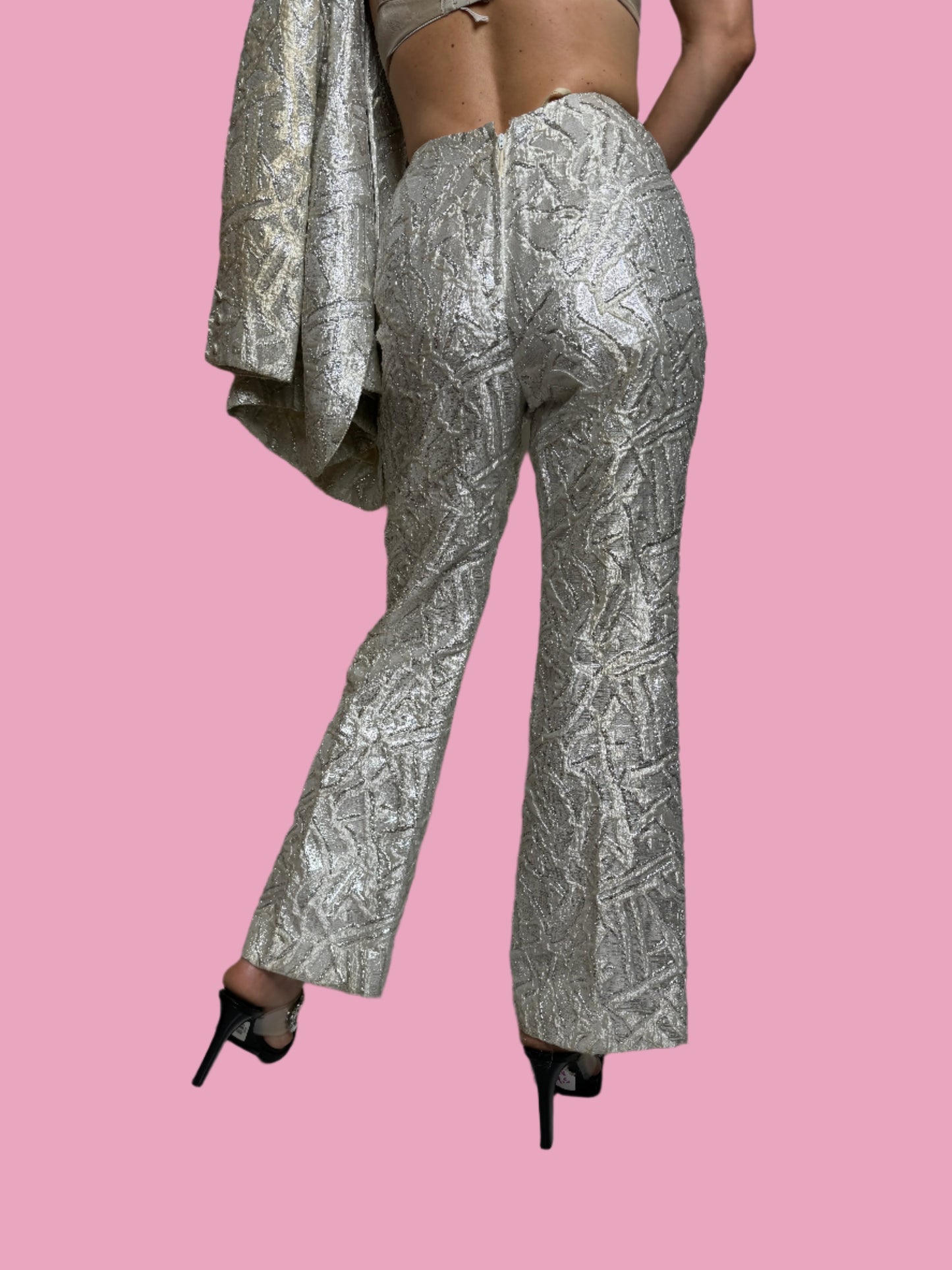 Disco Silver Metallic Pant Suit 1970s