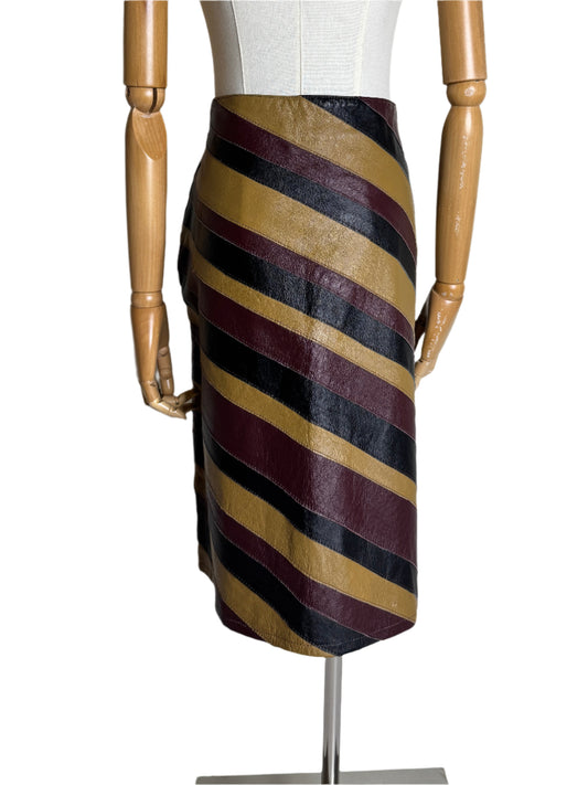 Santa Fe Brown Striped Leather Pencil Skirt 1990’s
