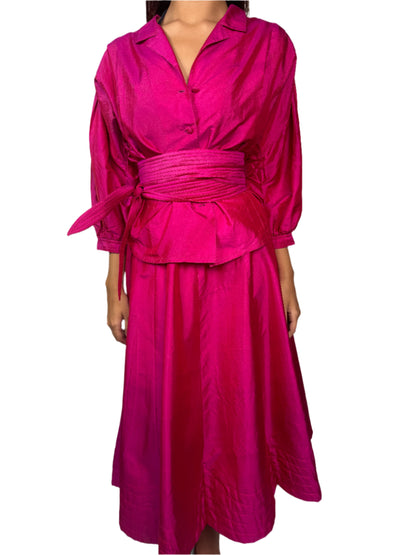 Lorenzo, Silk Fuchsia Two Piece Skirt Set 1980s