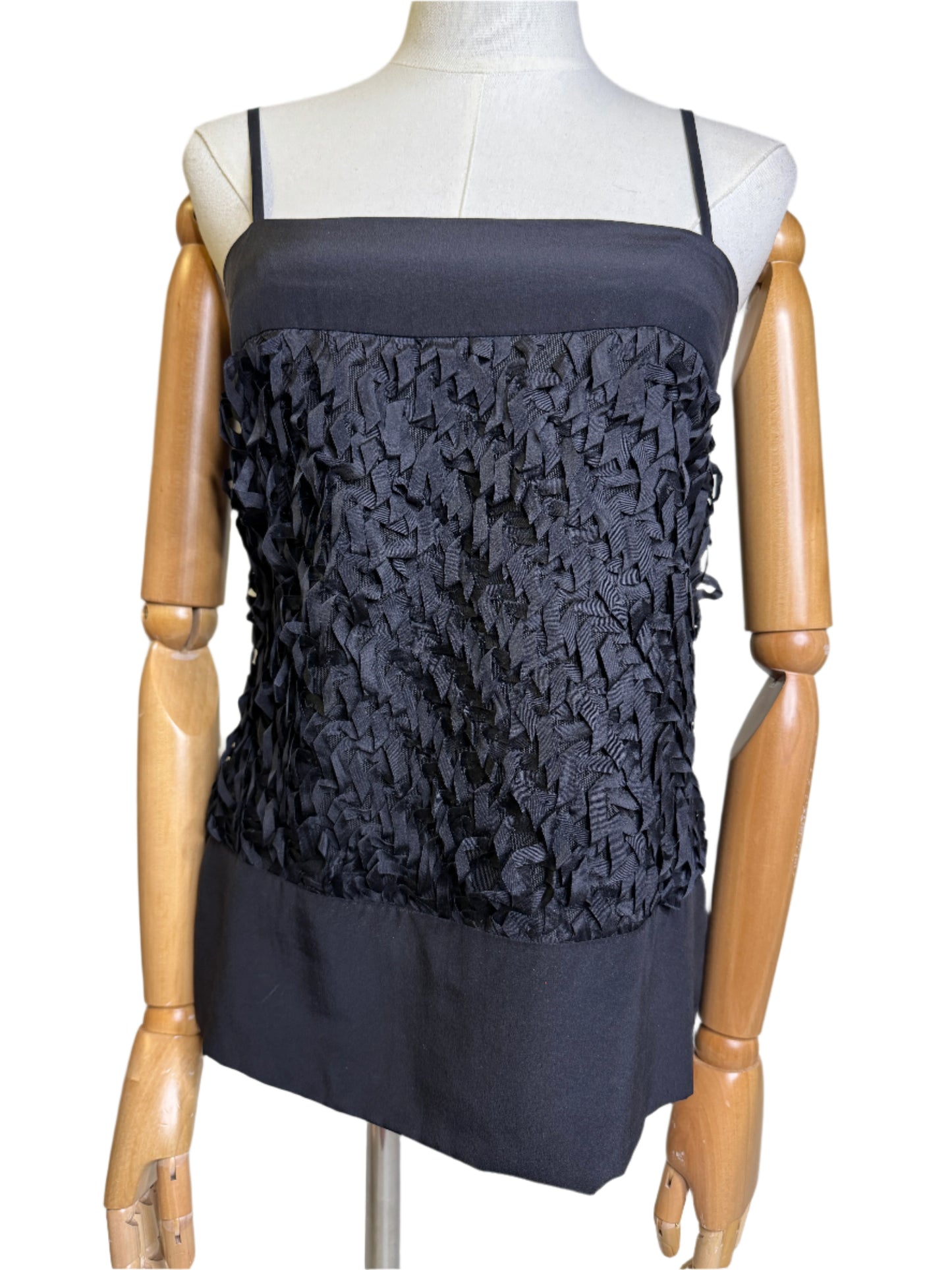 Calvin Klein Collection, Black Silk Tank w/ Ribbon Panel 2001