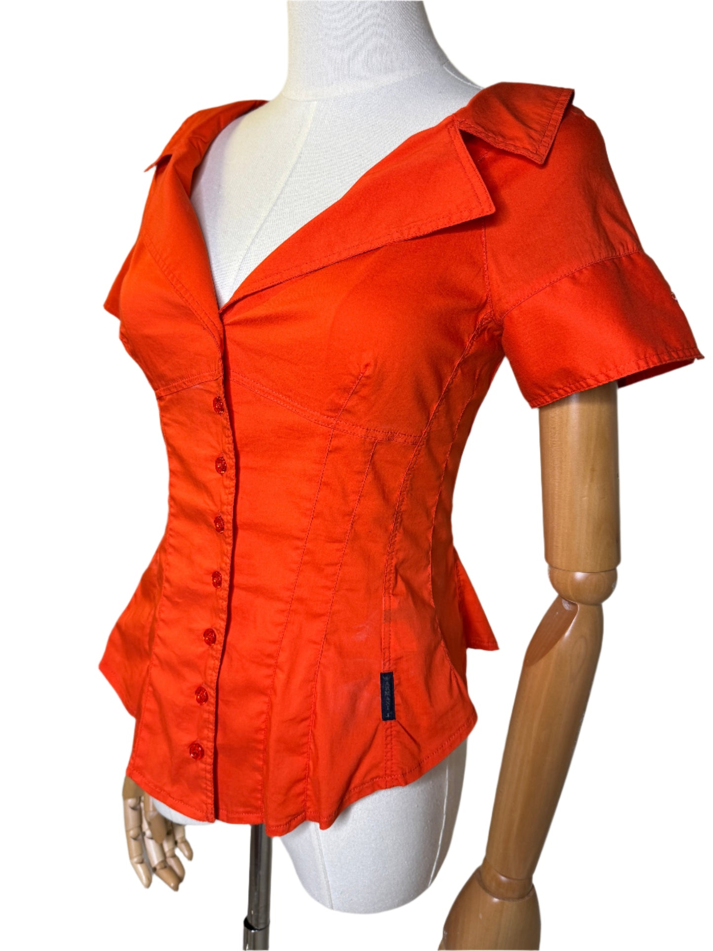Armani Jeans, Orange Cotton Paneled Top 2001