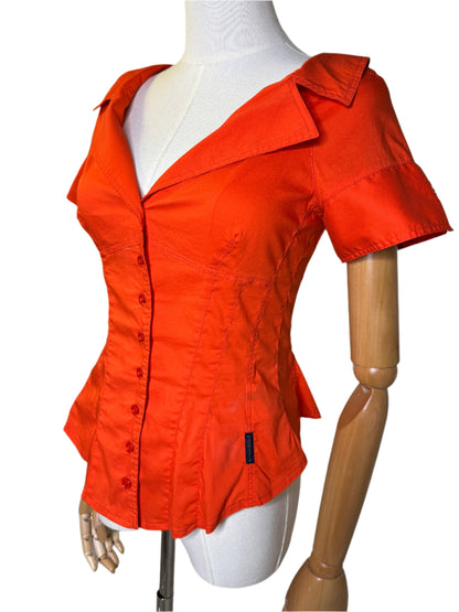 Armani Jeans, Orange Cotton Paneled Top 2001