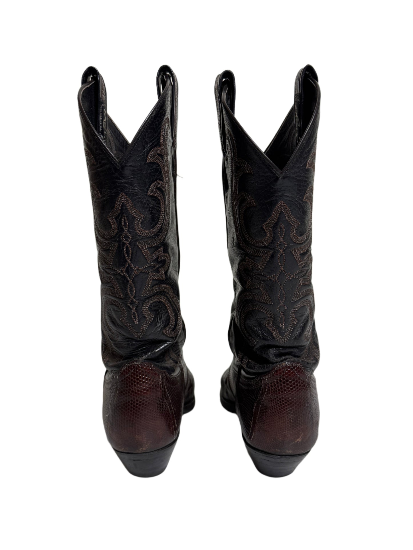Lucchese Dark Brown Two Tone Lizard Cowboy Boots 1990s