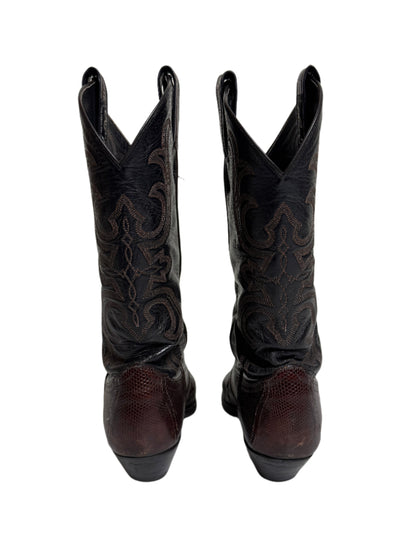 Lucchese Dark Brown Two Tone Lizard Cowboy Boots 1990s