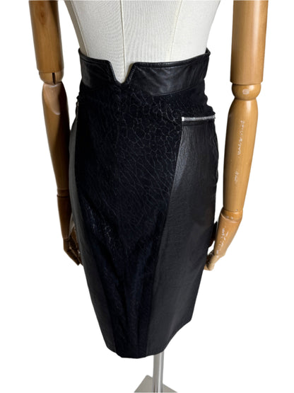 DD Black Leather Pencil Skirt w/ Exterior Zipper 1980s