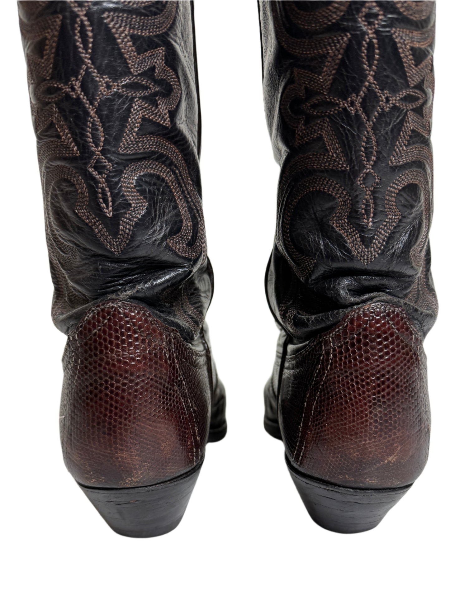 Lucchese Dark Brown Two Tone Lizard Cowboy Boots 1990s