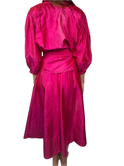 Lorenzo, Silk Fuchsia Two Piece Skirt Set 1980s