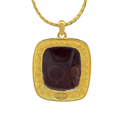 Givenchy 1982, Gold Necklace w/ Red Lucite Pendant 1980s