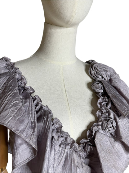 Lavender Rose Embellished 1980s Ruffle Party Dress
