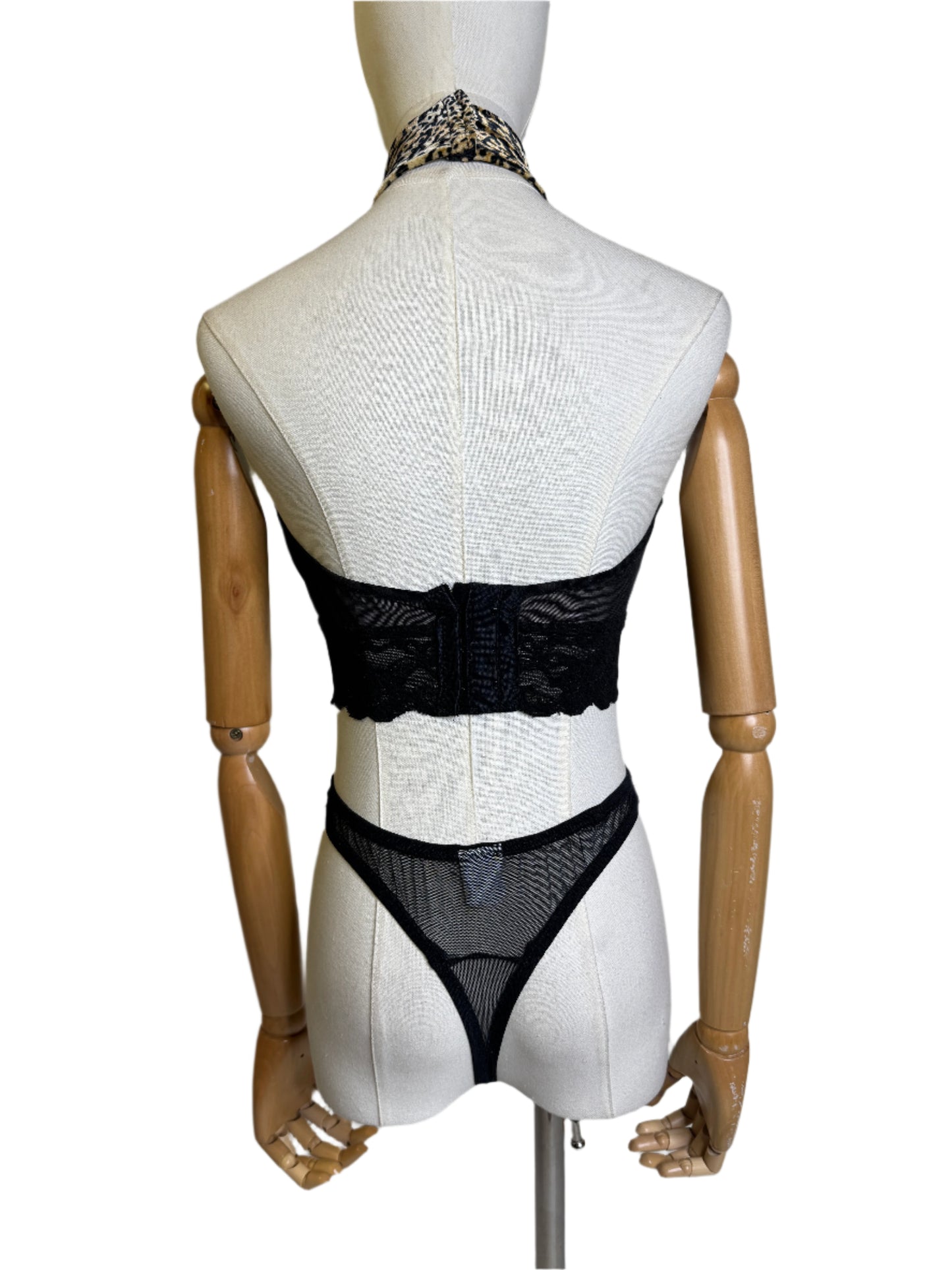 Leopard Bra Top with Black Sheer & Lace & Panty 1980s