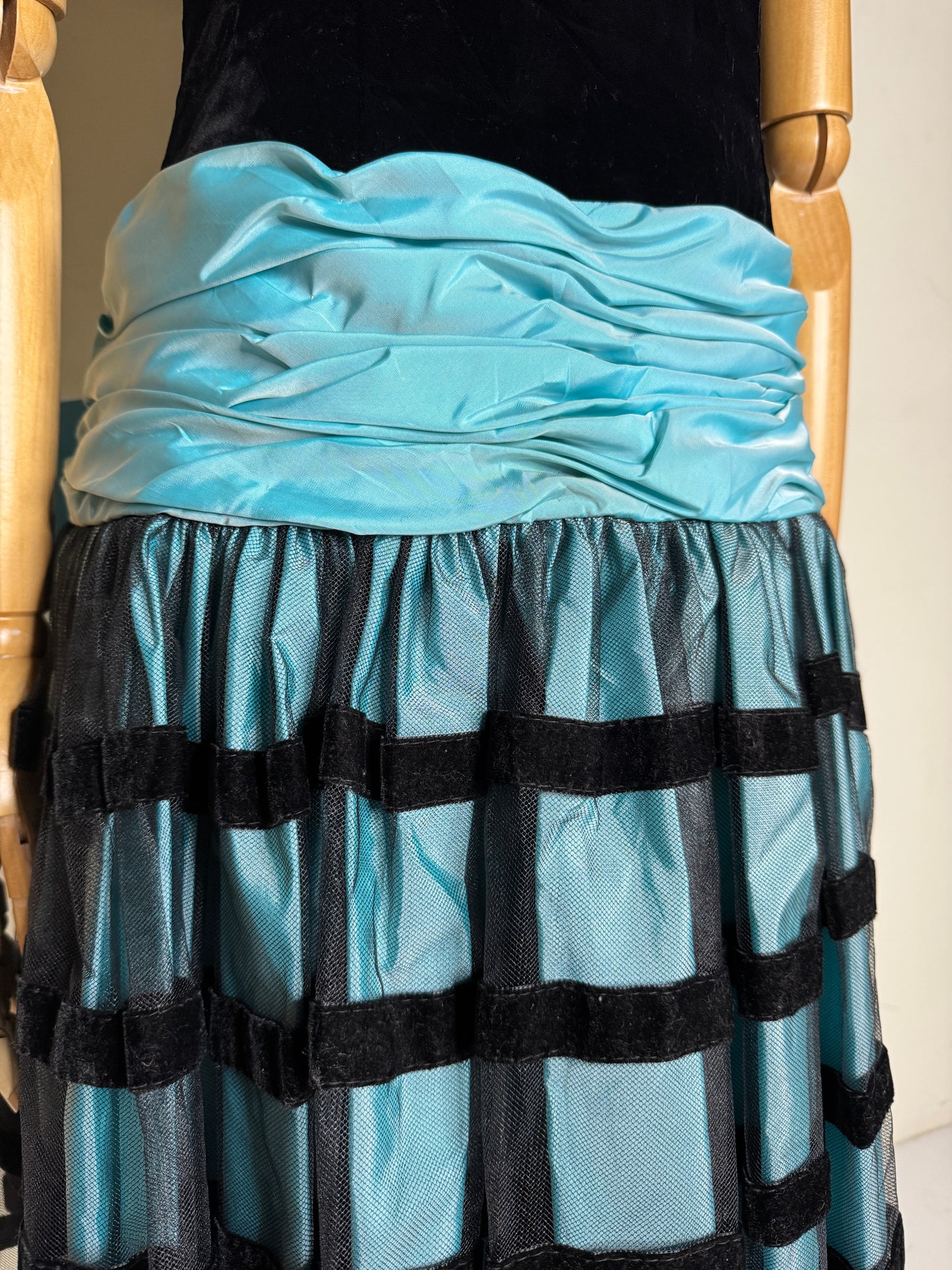 Victor Costa, Black & Blue Dropwaist Dress 1980s