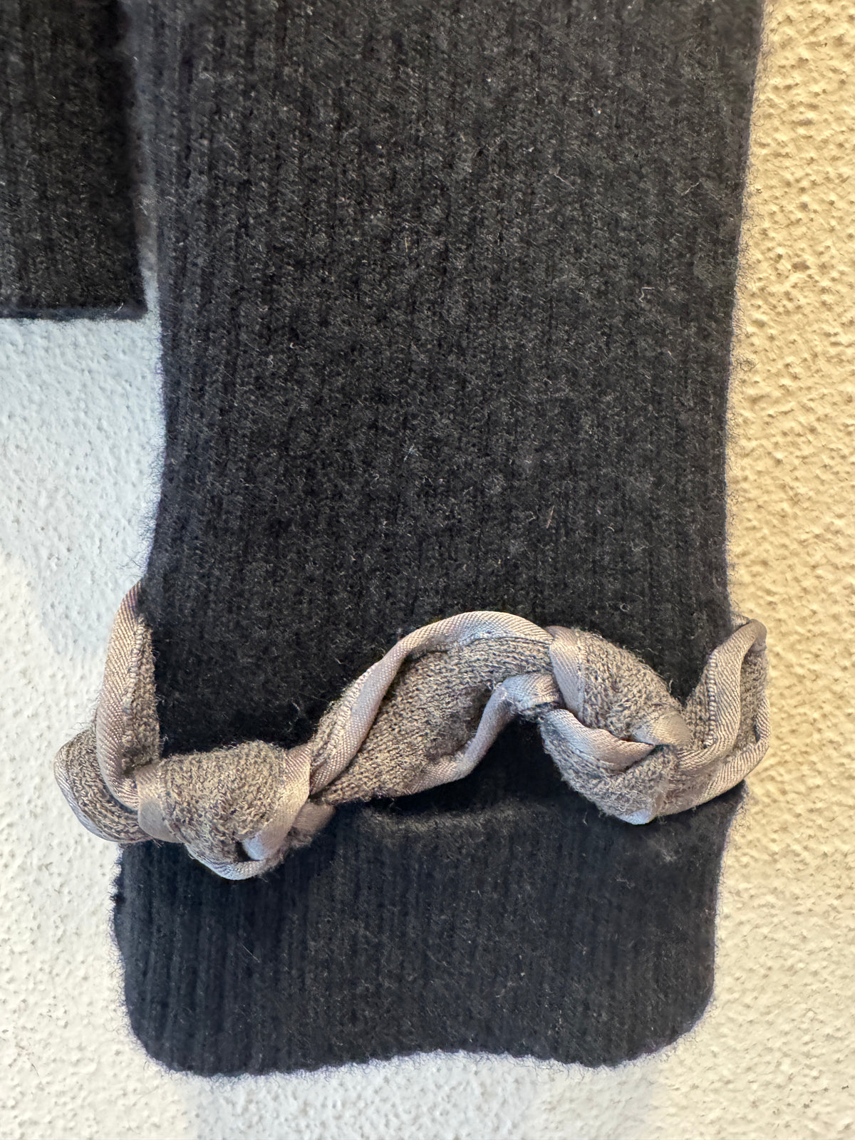 Chanel, Black Knit Wool Sweater w/ Beige Cable Details 2000s
