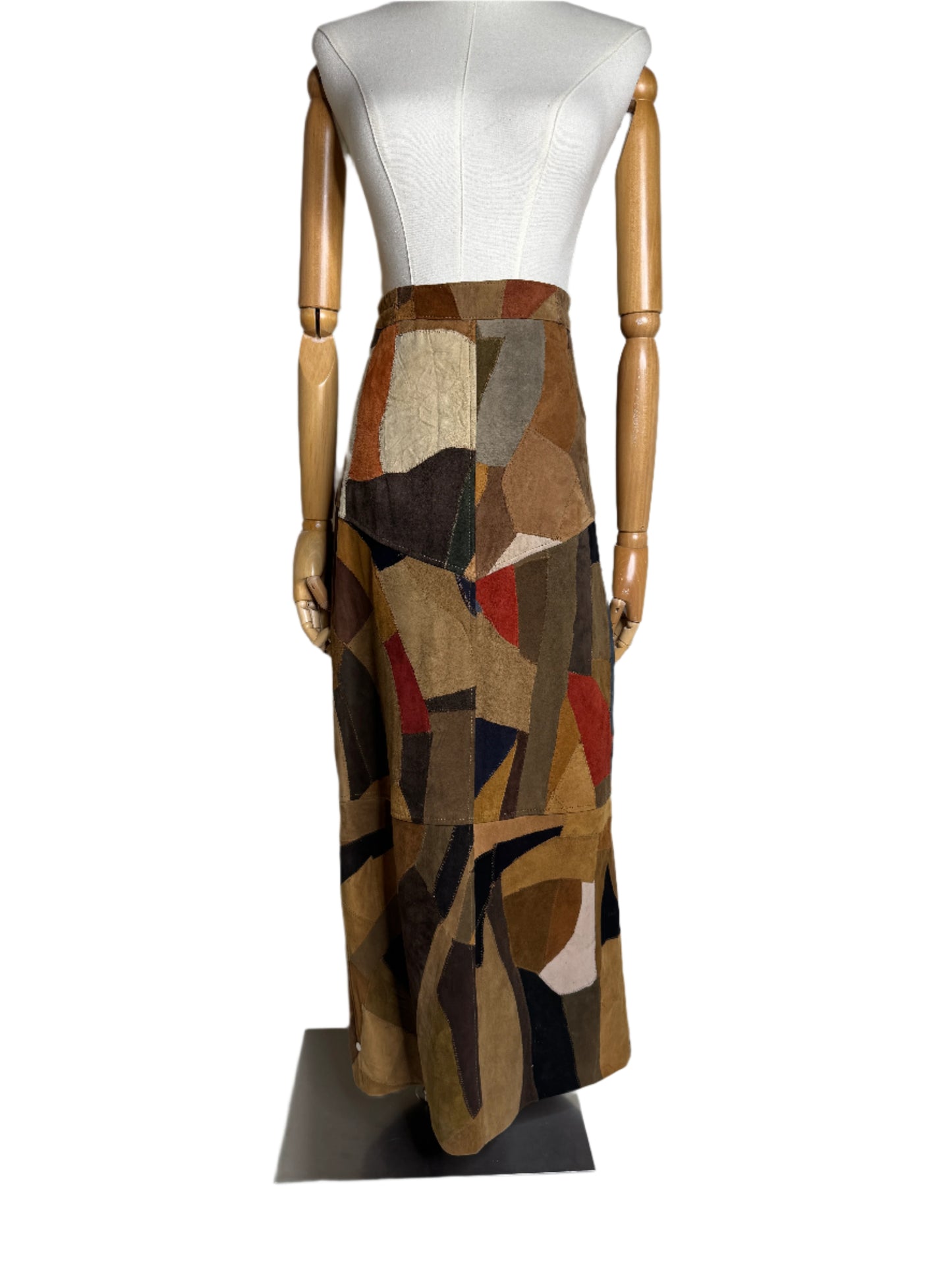 Patchwork Leather Suede Maxi Skirt 1970s