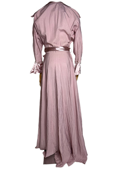 Montaldo's, Pink Evening Wrap Dress w/ Satin Bow & Collar 1940s