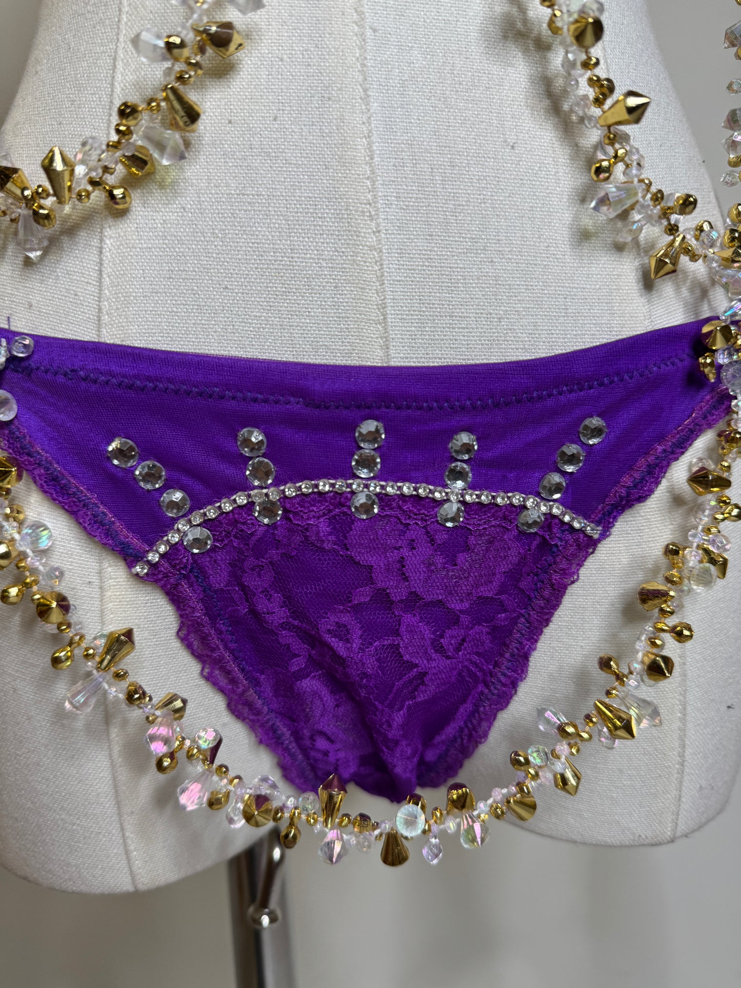 Purple Satin & Gold Beaded Panty Set
