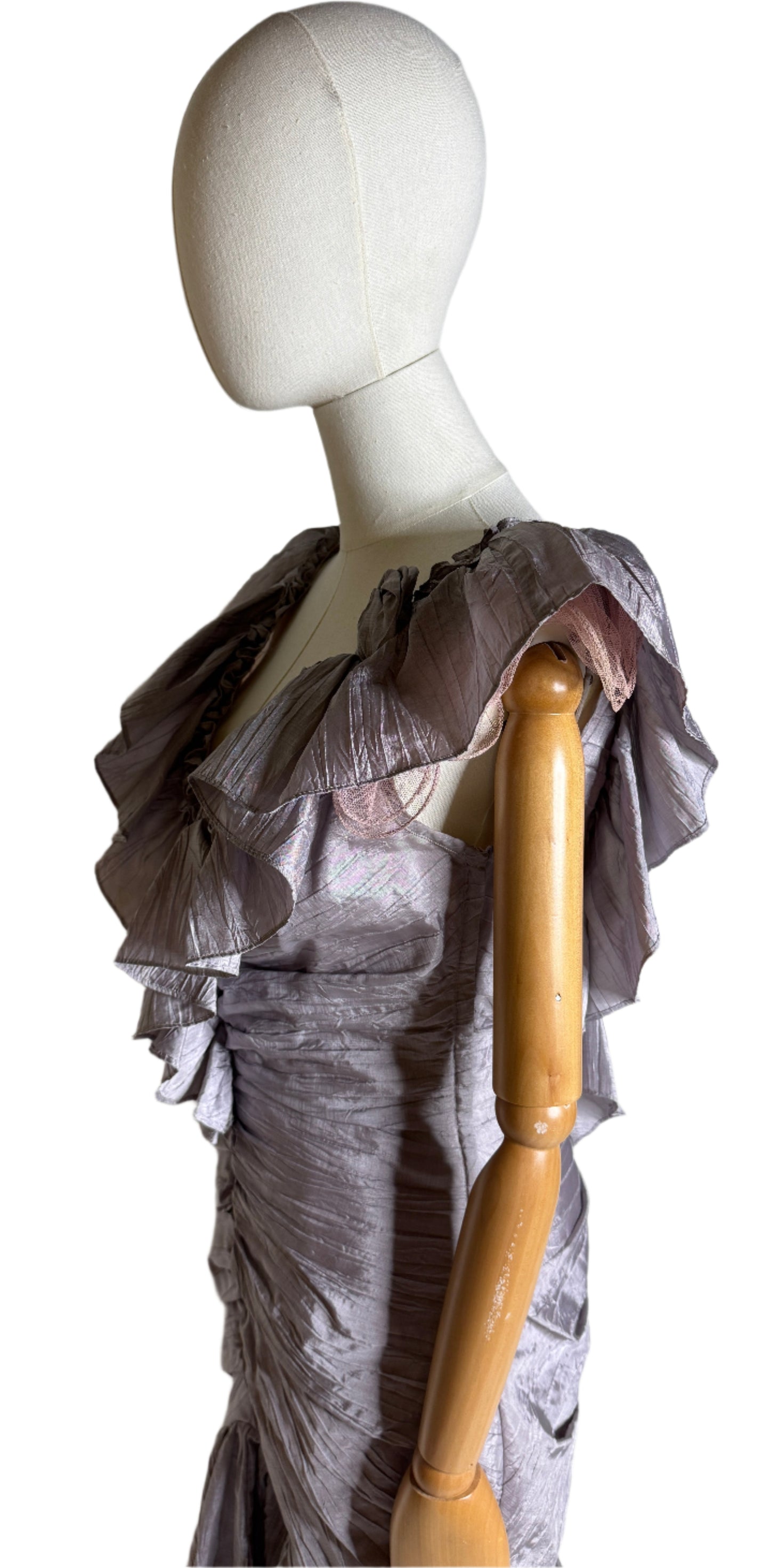 Lavender Rose Embellished 1980s Ruffle Party Dress