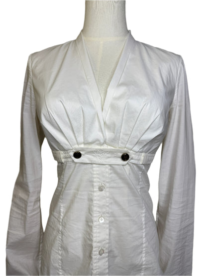 Gucci, White Cotton Blouse V-Neck, Buttoned Empire Waist 2000s