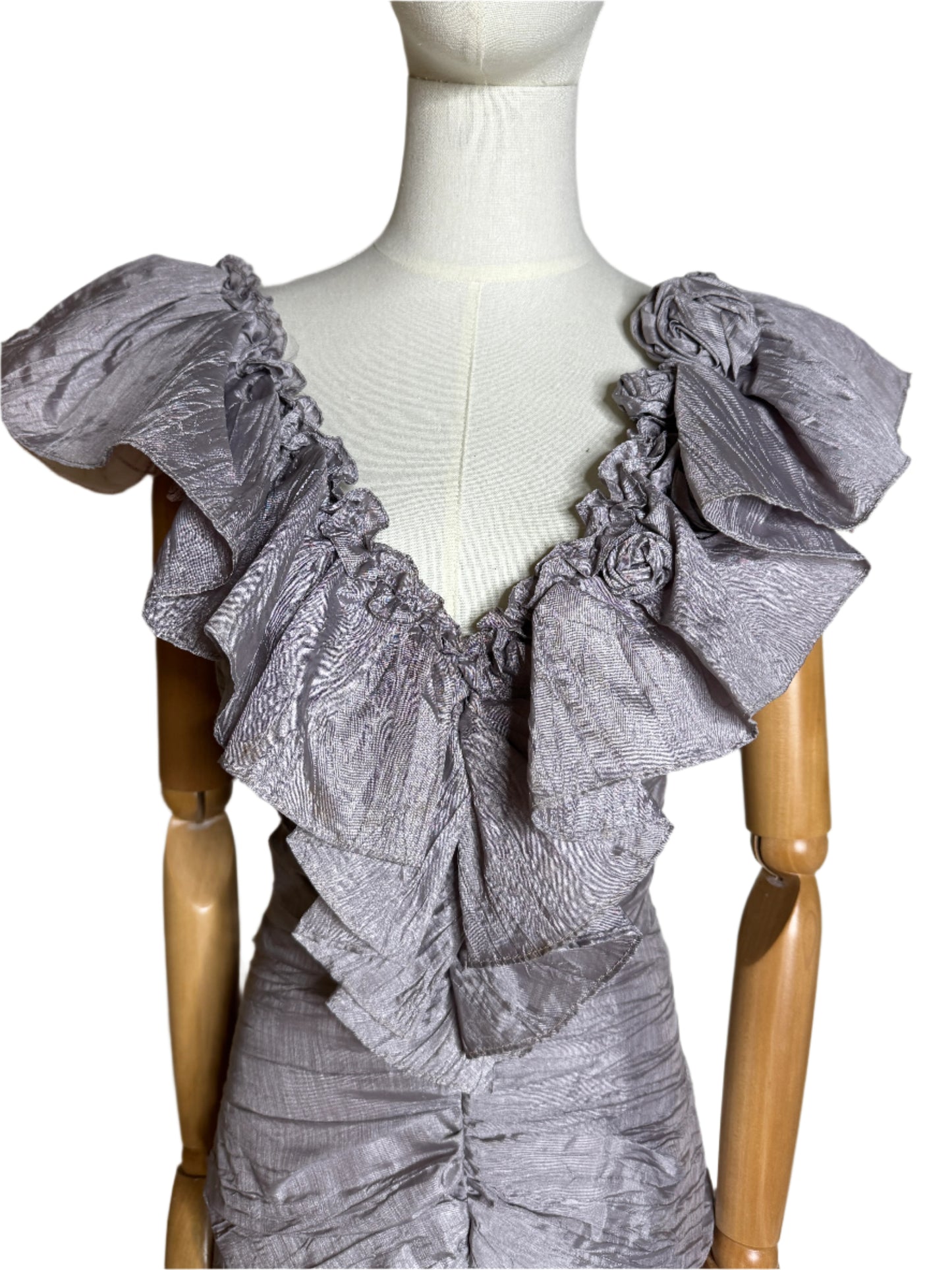 Lavender Rose Embellished 1980s Ruffle Party Dress