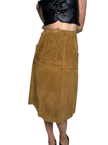 Brown Suede Paneled Midi Skirt 1970s