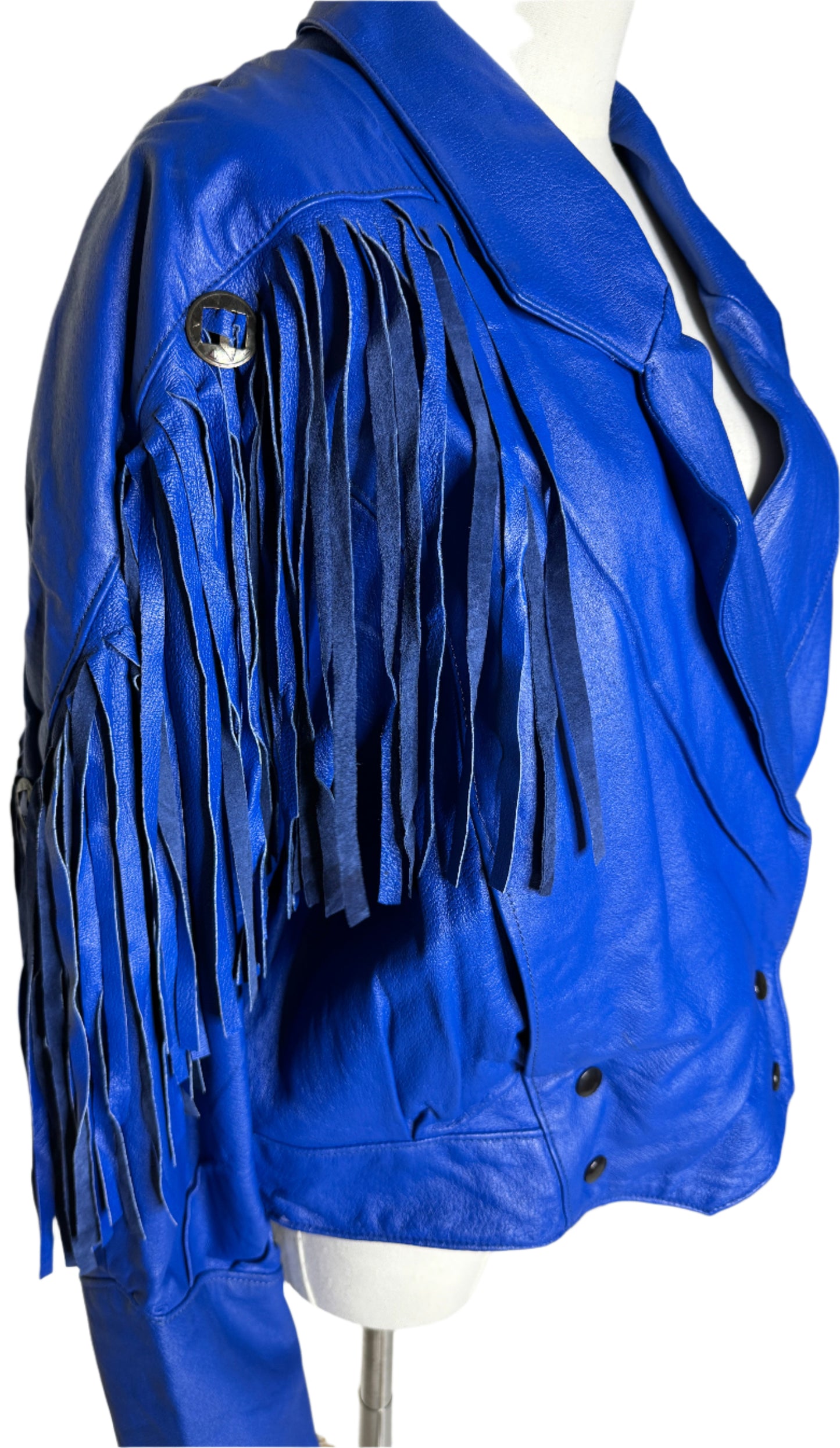 MPW Cobalt Blue Moto Fringed Jacket 1980s