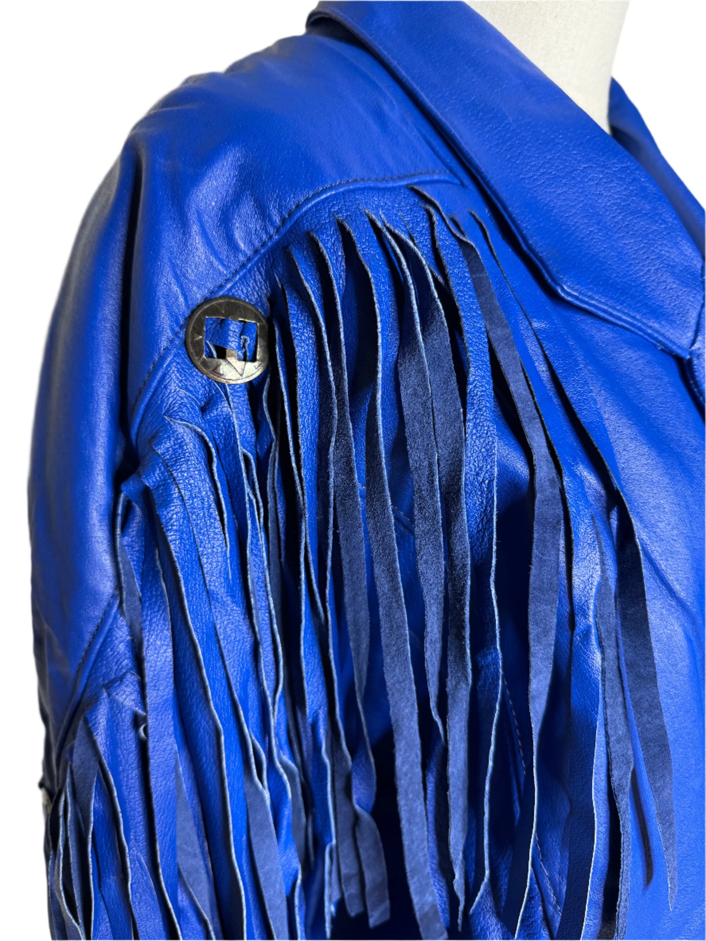 MPW Cobalt Blue Moto Fringed Jacket 1980s