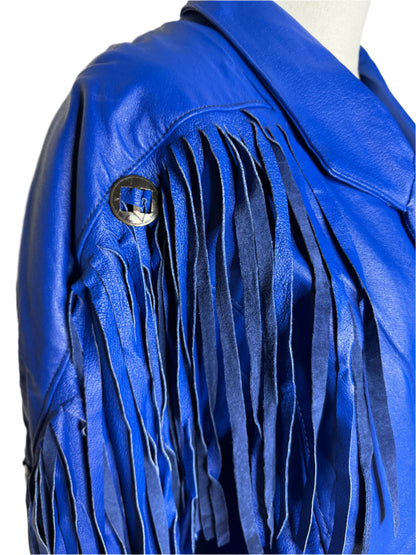 MPW Cobalt Blue Moto Fringed Jacket 1980s