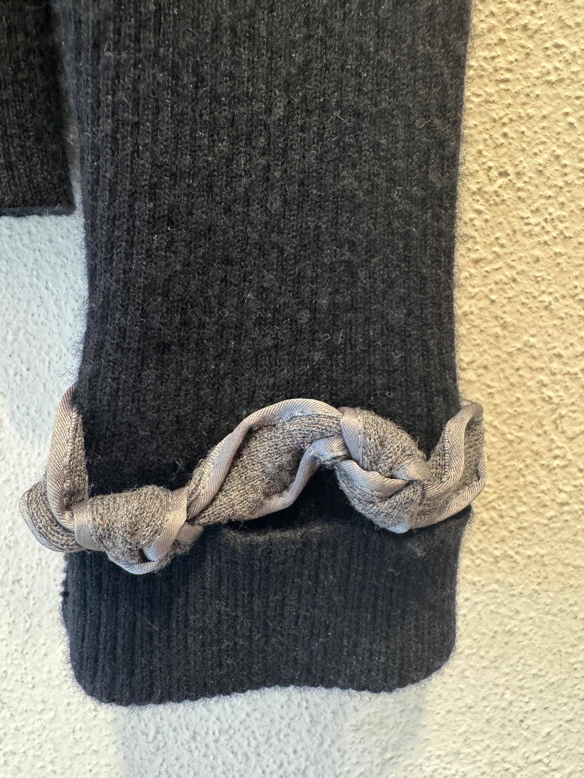 Chanel, Black Knit Wool Sweater w/ Beige Cable Details 2000s