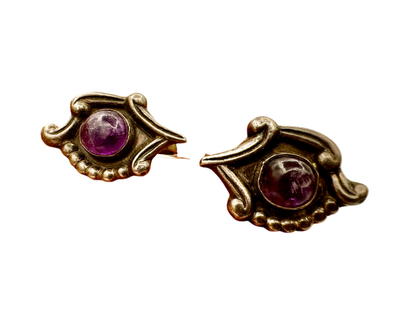 Amethyst & Sterling Screwback Earrings 1960s