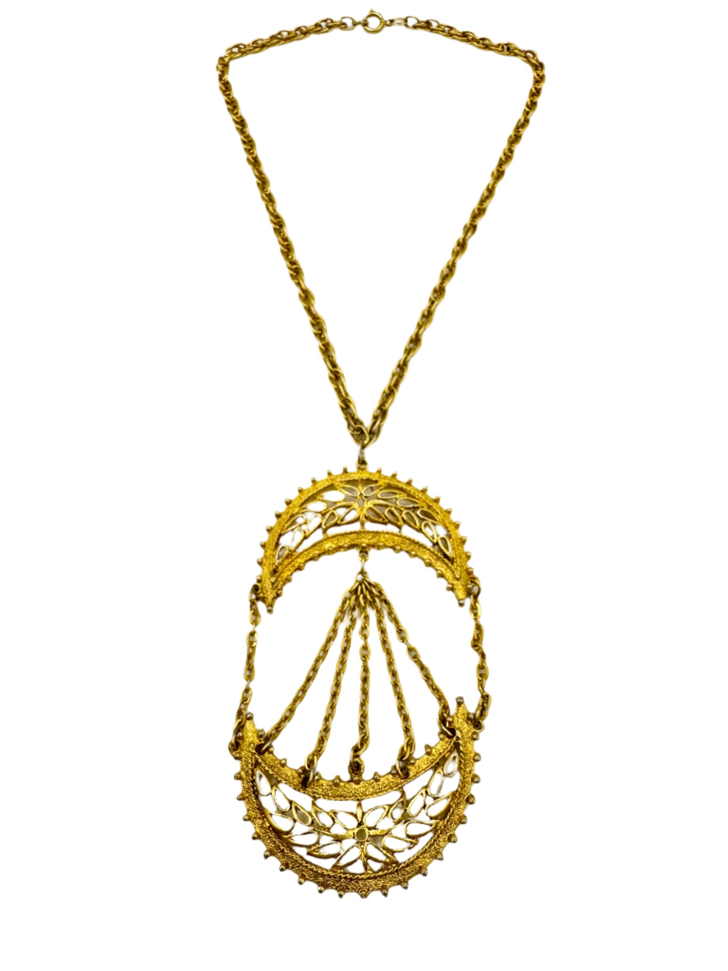 Brass Pendant Filigree Necklace 1960s