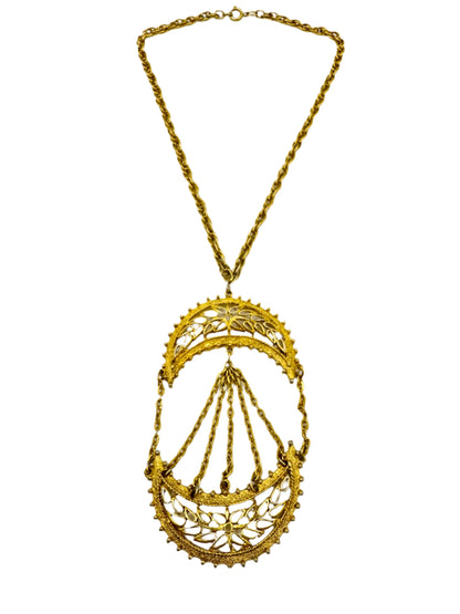 Brass Pendant Filigree Necklace 1960s