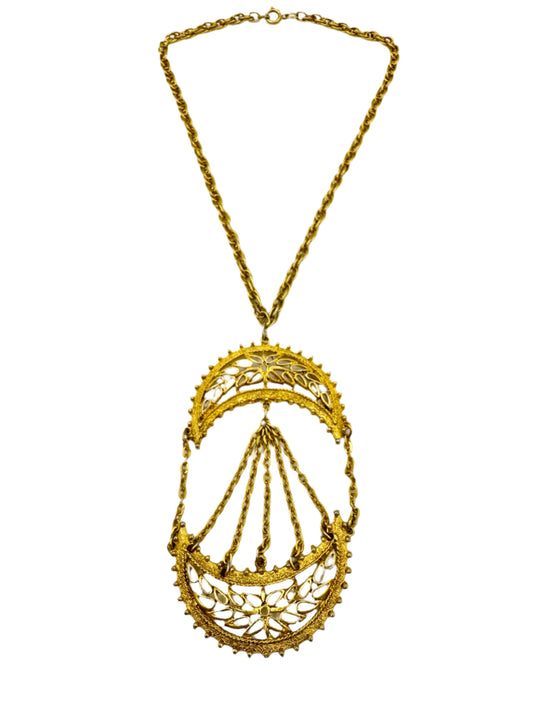 Brass Pendant Filigree Necklace 1960s