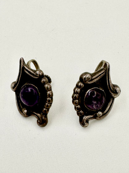 Amethyst & Sterling Screwback Earrings 1960s