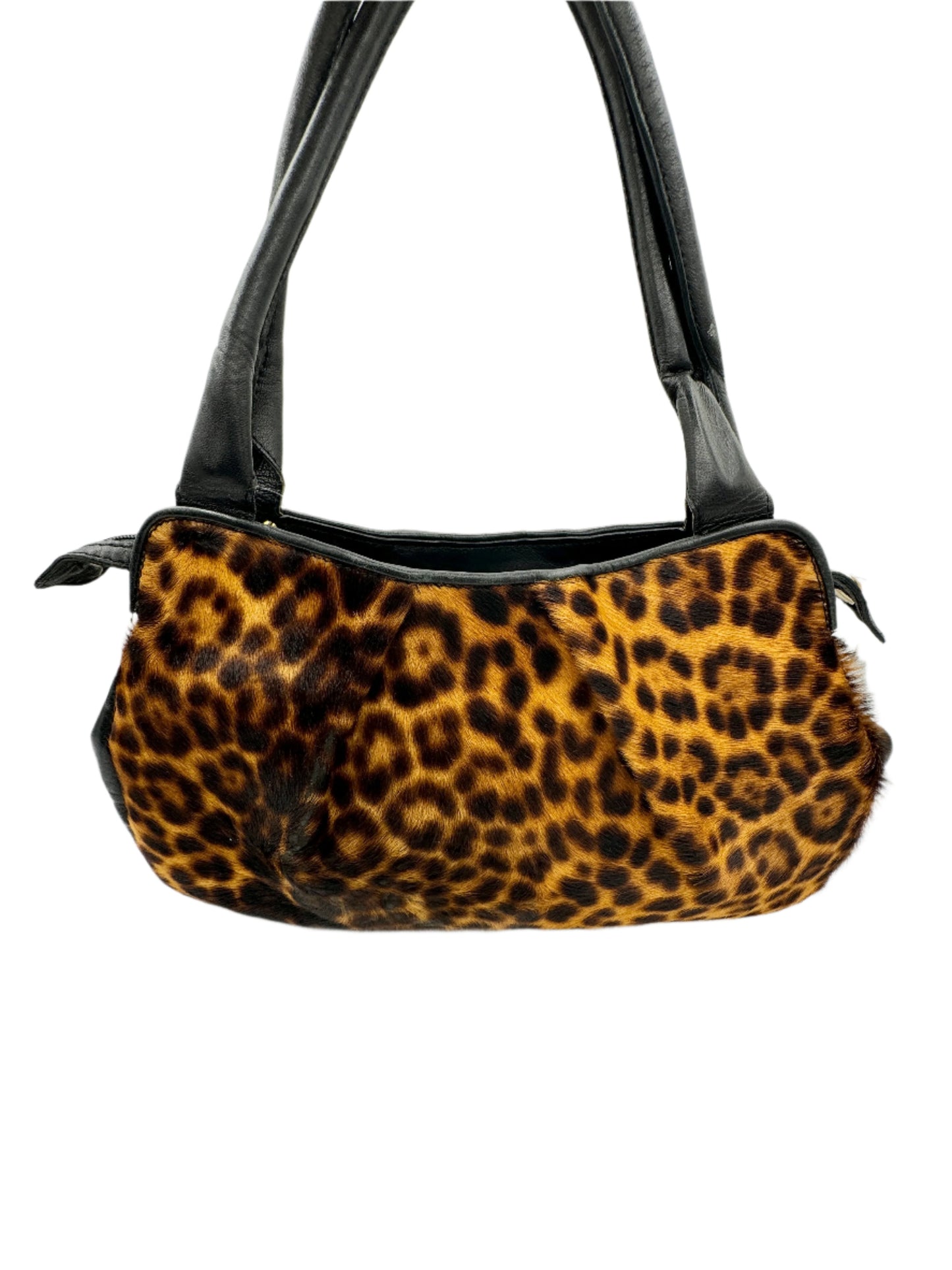 Leopard & Black Leather Duffle Bag 1990s