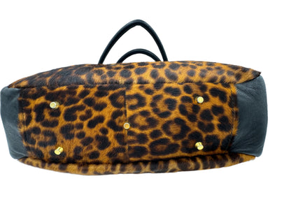 Leopard & Black Leather Duffle Bag 1990s