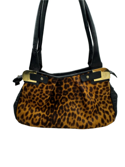 Leopard & Black Leather Duffle Bag 1990s