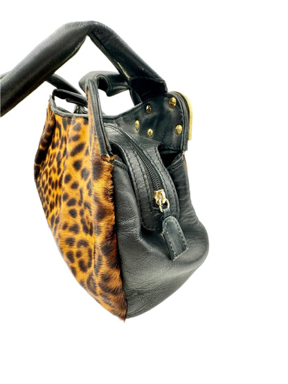 Leopard & Black Leather Duffle Bag 1990s